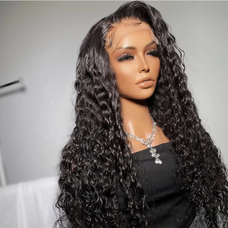 100% Brazilian Virgin Human Hair Transparent Swiss Lace Wig HD Body Wave Curly Lace Front wigs for Black Women