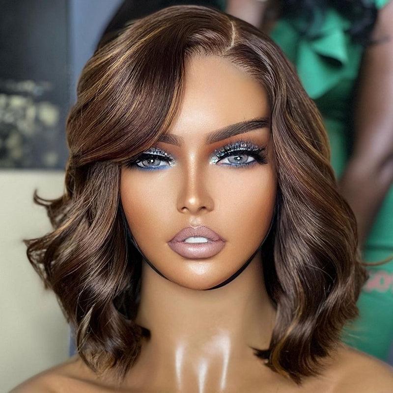 13x4 Ombre Brown Colored Bob Lace Frontal Wig Human Hair Brazilian Natural Wave