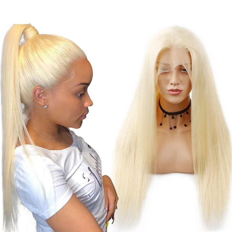 13x4 Stock 613 Blonde human hair brazilian pre pluck hd swiss transparent lace closure front frontal wig