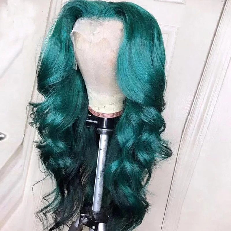 30 Inch Dark Green Colored Lace Front Human Hair Wigs For Women Body Wave Lace Front Wig HD Transparent Lace Frontal Wig