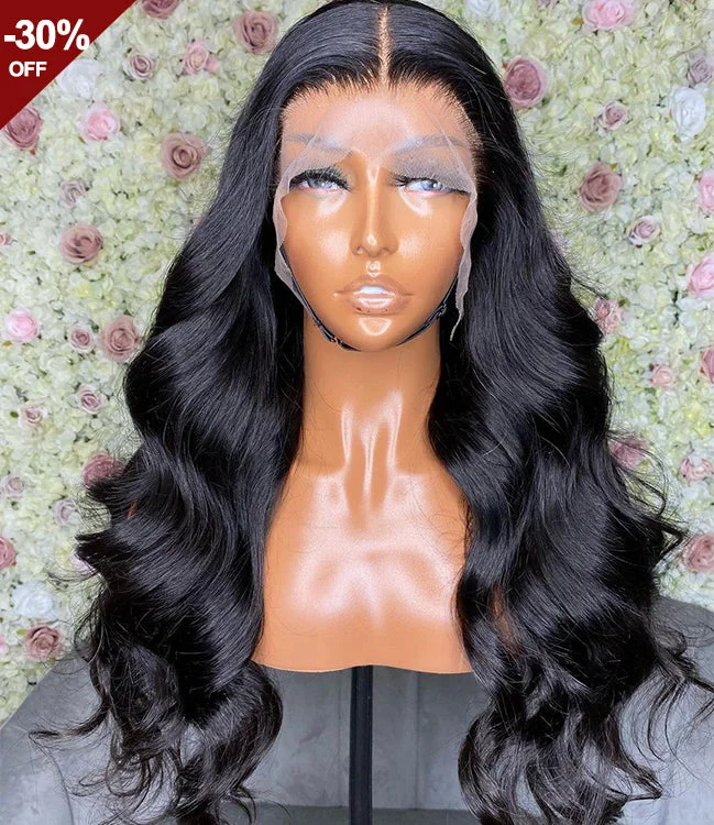 30inch Real Raw Brazilian Virgin Human Hair Hd Transparent pre plucked Lace Frontal Closure Body Wave hd wig