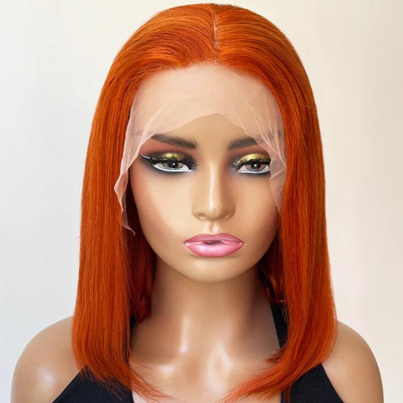 #350 Ginger Orange Bob Wig 13x4 Lace Frontal Straight Human Hair Wigs