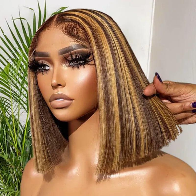 4x4/13x4 Lace Wig #4/27 Highlight Brown Colored Human Hair Wigs Brazilian Straight