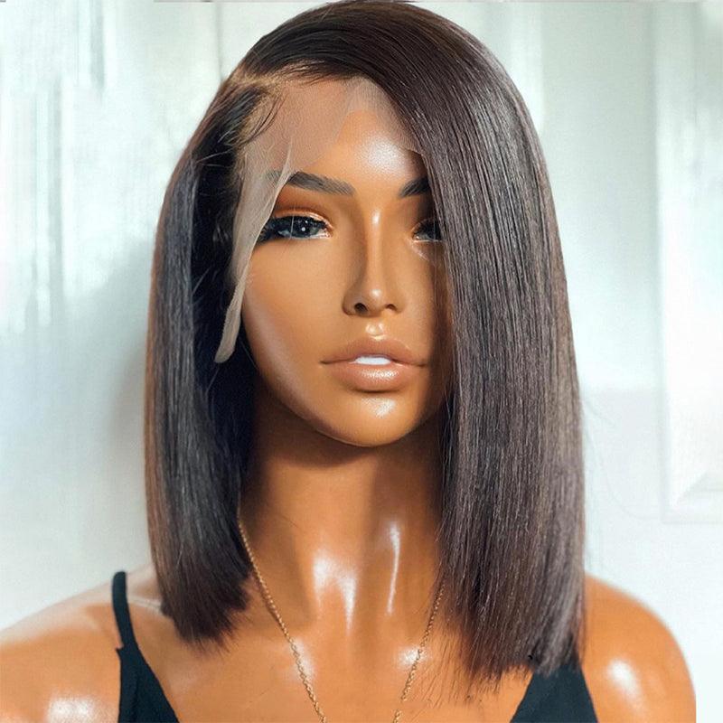 4x4/13x4 Lace Wig Shine Hair Short Bob Brazilian Straight Human Hair Wigs Side Part