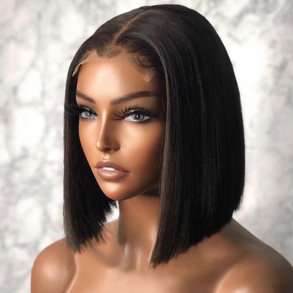 4x4/13x4 Lace Wig Short Bob Brazilian Straight Human Hair Wigs Middle Part