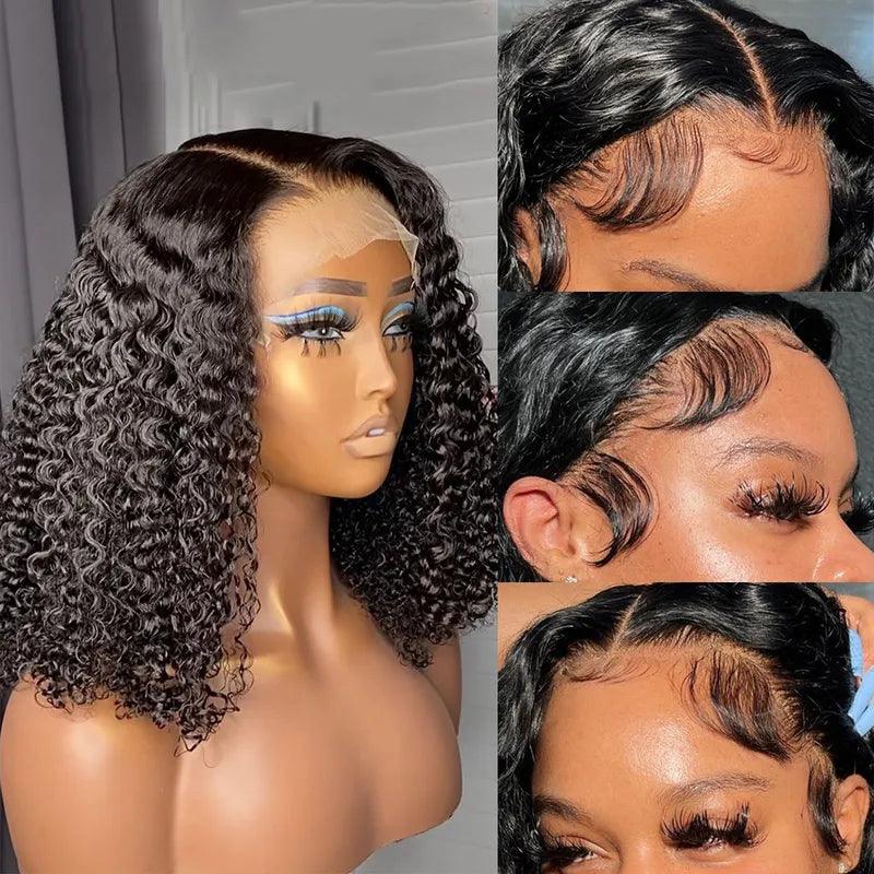 4x4/13x4 Lace Wig Short Curly Bob Wigs Human Hair Brazilian Deep Wave Side Part