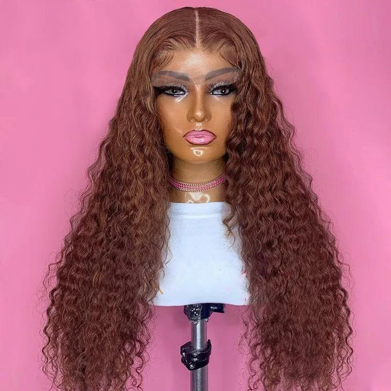 7x5/13x4 Lace Wig Glueless Chocolate Brown Colored Curly Human Hair Wigs