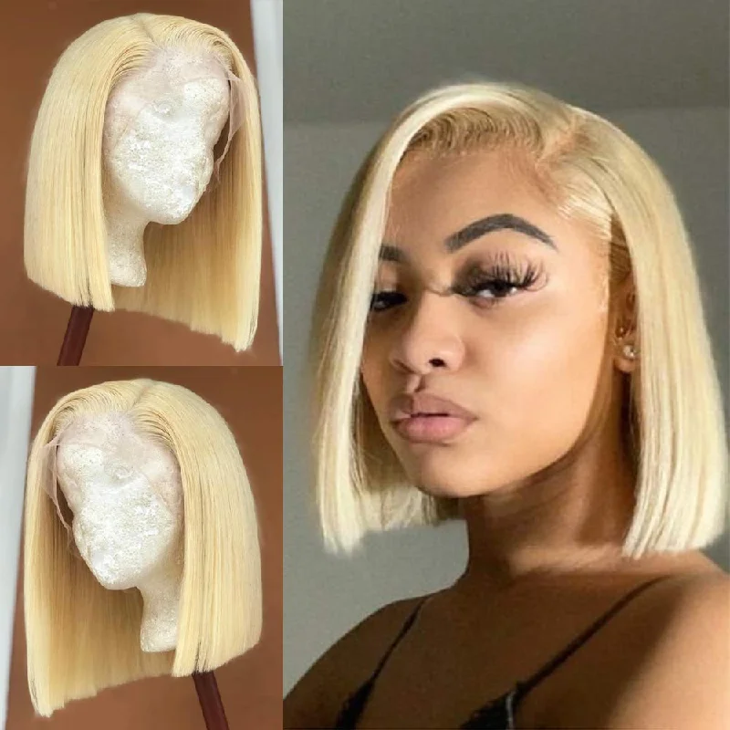 8 12 inch 613 blonde bone straight 100% virgin Malaysian human cuticle aligned hair double drawn 13x4 lace frontal short bob wig