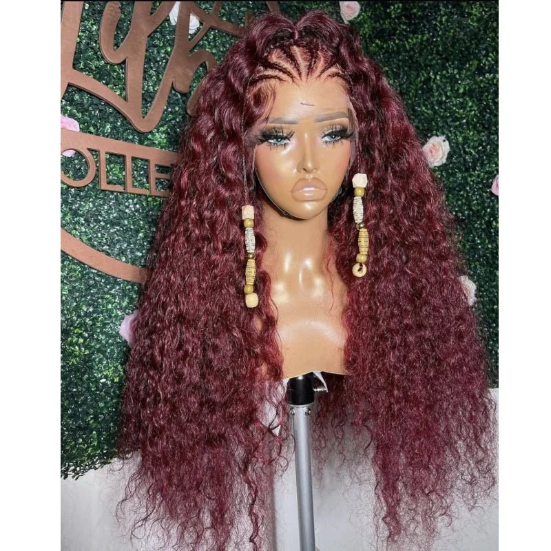 #99j dark red color kinky curly 200% density virgin human hair lace frontal wigs for women HD 4x4 lace closure wigs