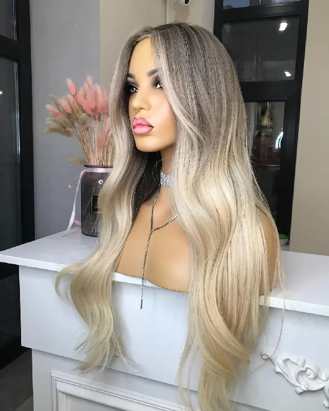 Allure Romance Wavy Wigs Ombre Blonde Human Virgin Hair