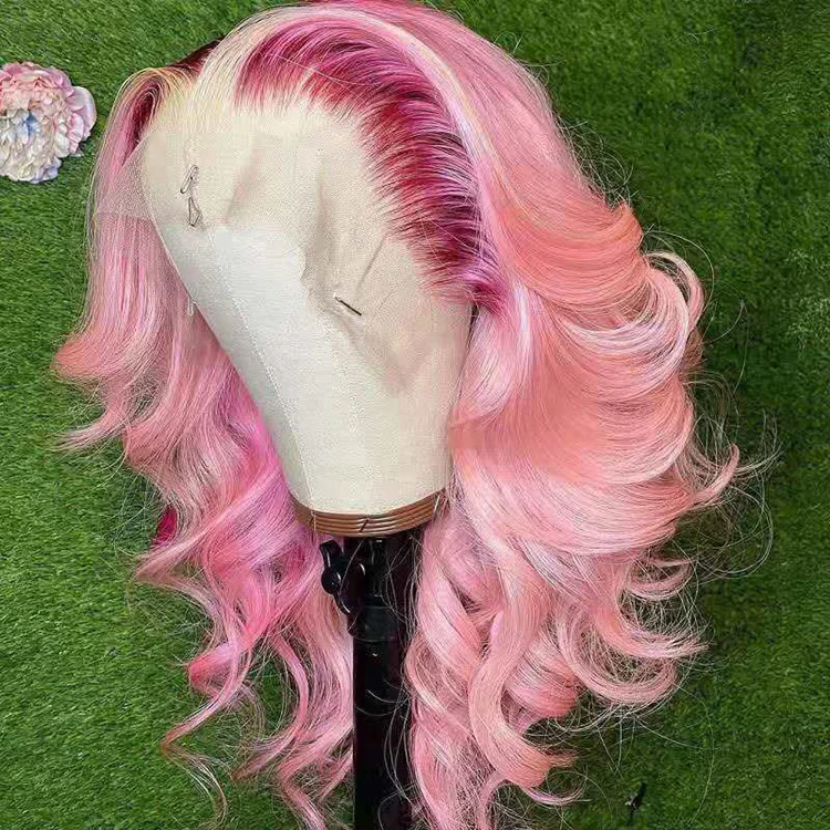 Baby Pink Highlight Color Water Wave 100% Virgin European Cuticle Aligned Human Hair HD Lace Front Wigs