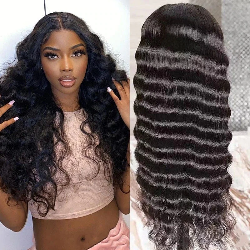 Black T Part Loose Deep Wave Lace Front Wigs HD Lace Wig Brazilian 100% Virgin Cheap Natural Human Hair Wigs For Black Women