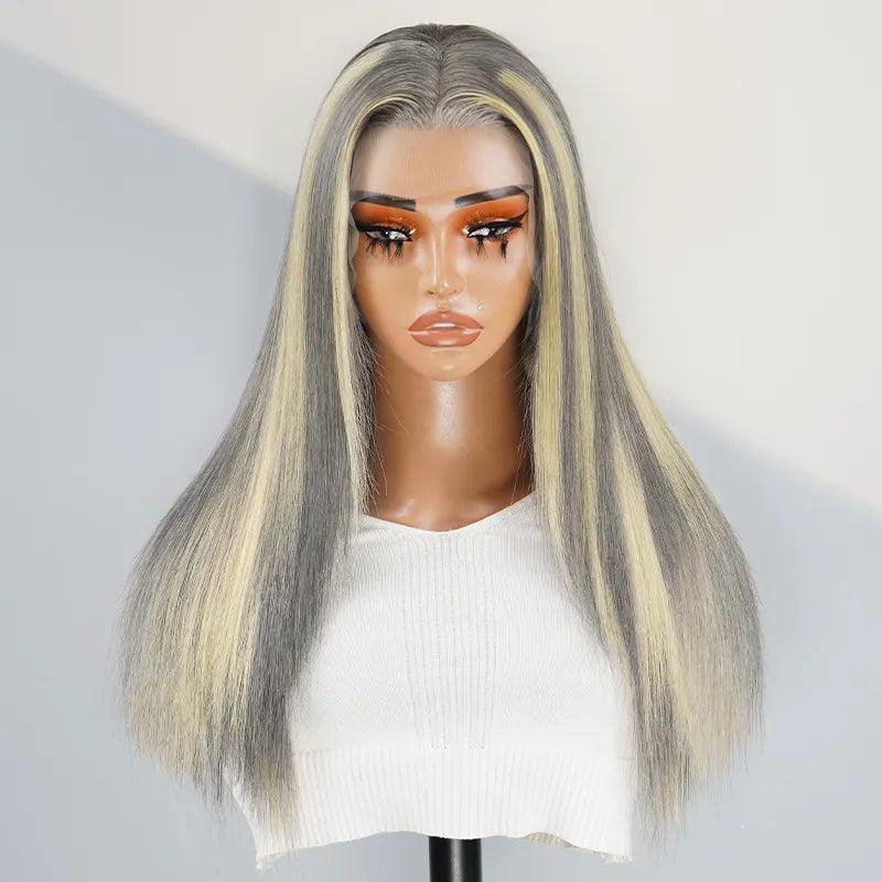 13x4 Shimmering Blonde&Gray Mix Color Lace Frontal Human Hair Wig