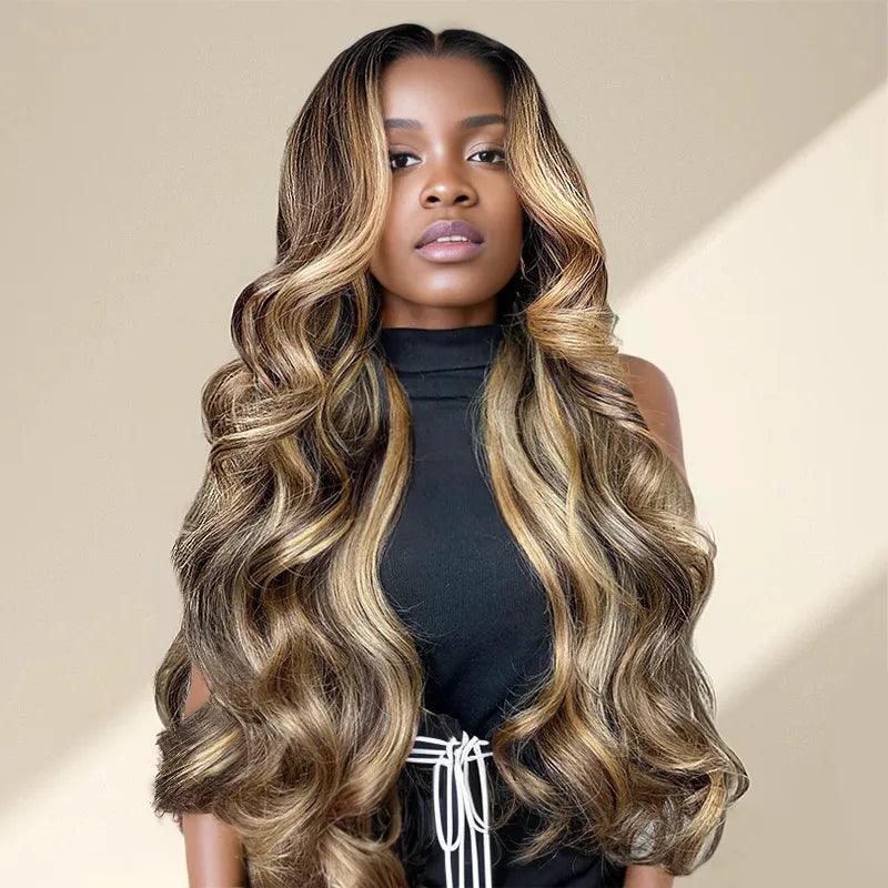 7x5 13x4 Glueless #4/27 Blonde Highlight Color Body Wave Frontal Wig Human Hair