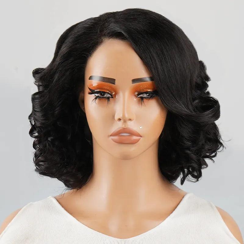 13x4 Bouncy Bob Rose Curly Lace Front Human Hair Wig