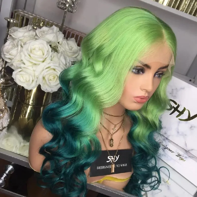 Body Wave Green Wig Lace Front Human Hair