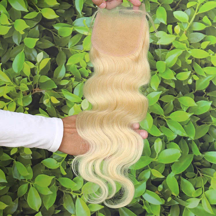 Brazilian Raw Human Hair 613 Color Body Wave Honey Blonde Frontal And 4x4 Lace Closure For Black Women