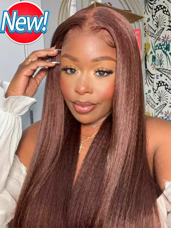 Chinalacewig Brown Cherry Kinky Straight Glueless HD Lace Wig GW01