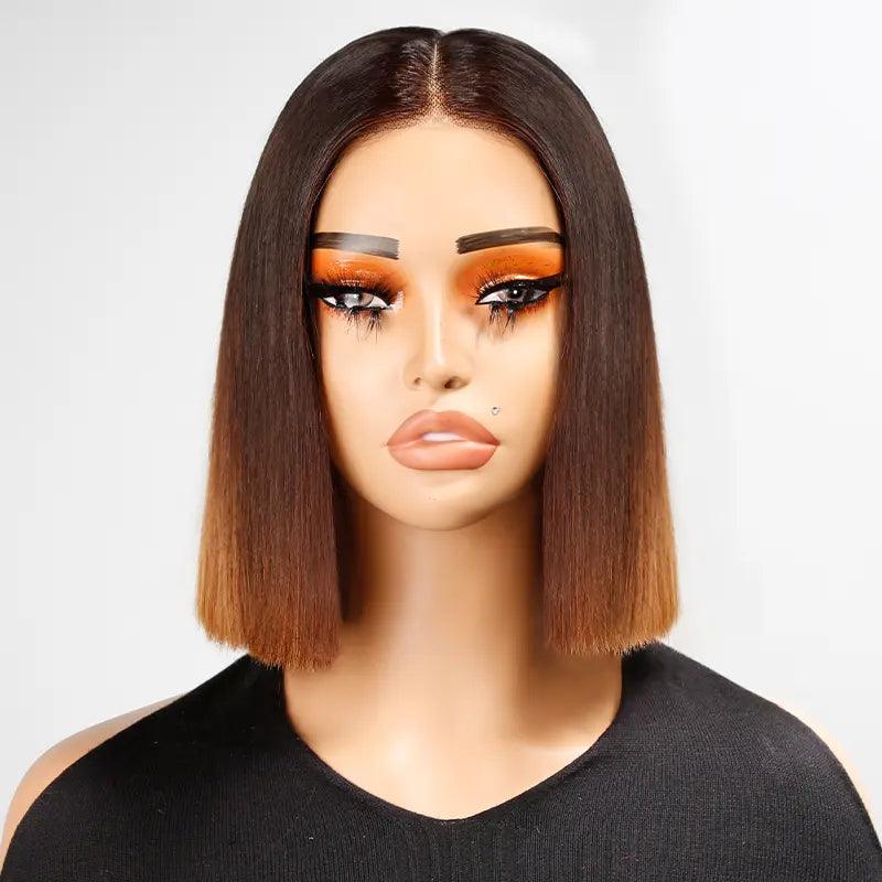 7x5 13x4 Elegant Brown Ombre Glueless Minimalist Bob Wig Straight Human Hair