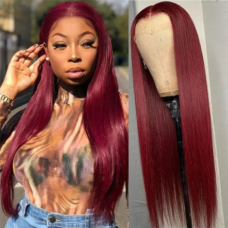 Burgundy 99J Lace Front Human Hair