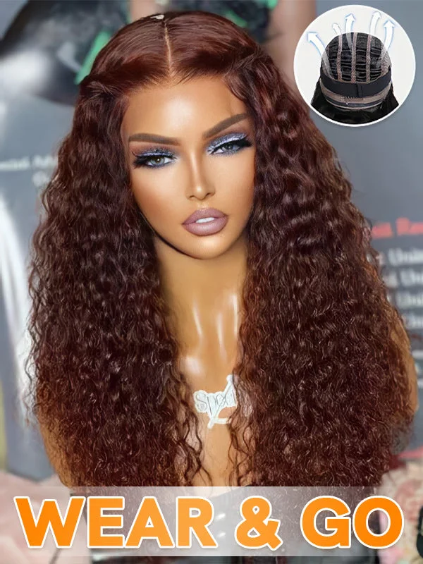 Chinalacewig Wear Go Pre Cut HD Lace 5*5 Closure Red Brown Curly Quick & Easy Glueless Wig With Breathable Cap Air Wig CS013