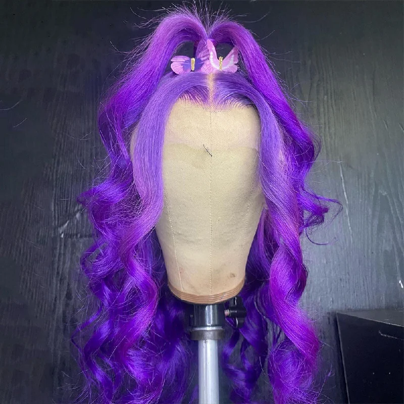 Deal Or No Deal Purple Loose Wave Lace Front Wig Remy HD Transparent Lace Frontal Wig Glueless Colored Human Hair Wigs For Women