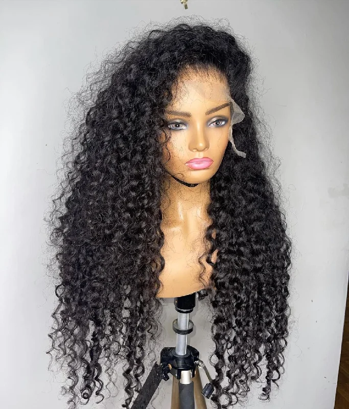 Deep curly human hair lace wigs Mongolian Afro Kinky Curly Wig Virgin Human Hair curly hd lace front wig