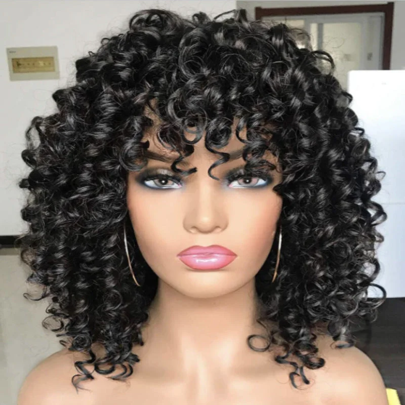 Factory Wholesale Short Curly Hair African Lady Human Hair Wig Explosion Virgin Hair HD Full Lace Wig