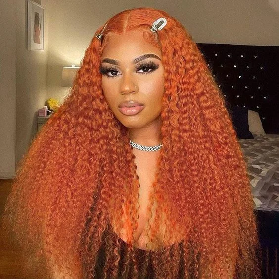 Ginger color 13x4 Hd Transparent Lace Frontal Wig 100% Virgin 180% Density real human hair Full Lace Wig Vendors For Black Women