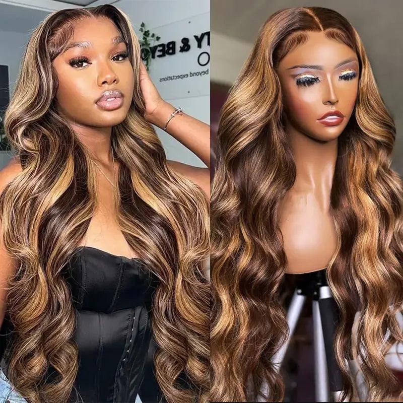 7x5 Glueless Wig Body Wave #4/27 Highlight Brown Human Hair