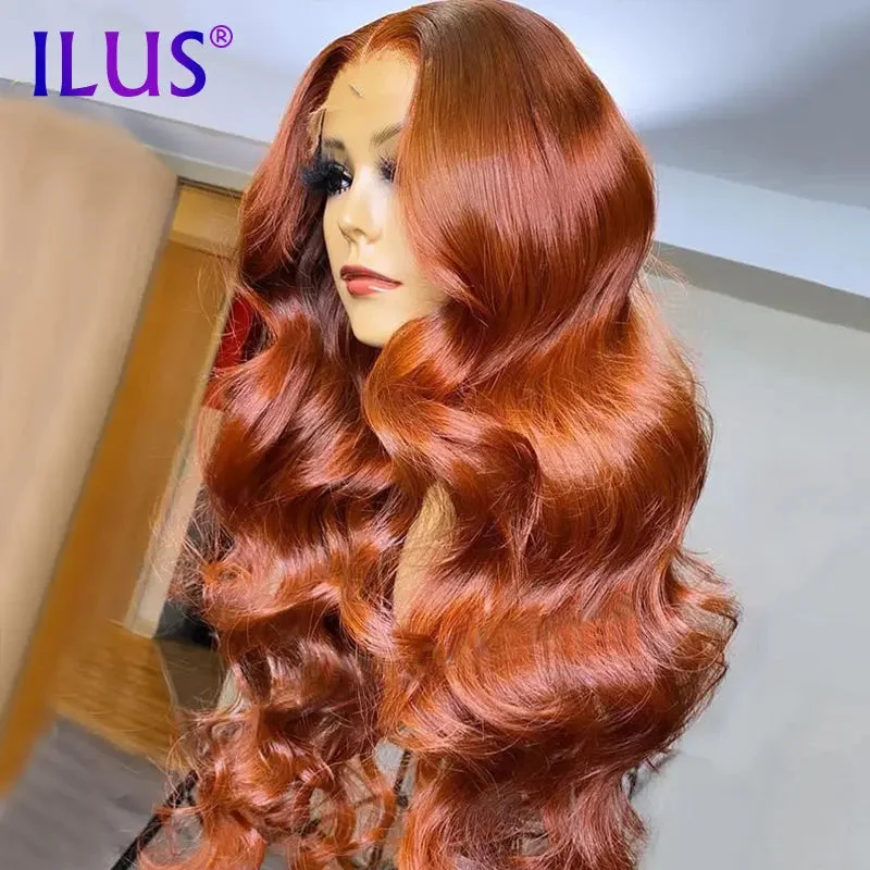 Hot Sale Free Shipping Wigs Orange Ginger Color Loose Wave HD Transparent Lace Front Human Hair Wigs For Black Women Human Hair