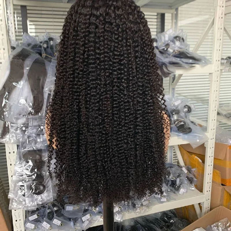 Indian Virgin Afro Kinky Curly Hd Full Lace Frontal Wig Brazilian Human Hair Transparent Lace Frontal kinky curly lace wig