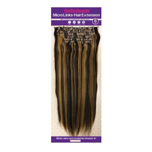 Janet Collection Natural Virgin Remy Human Hair Weave Bella Beads Micro Links Hair Extension Yaky 18" (8Pcs)