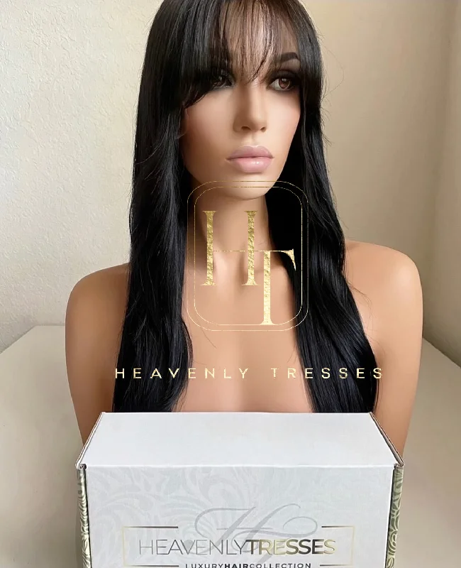 Custom Lace Wig: Natural Straight Jet Black Cut and Styled with Layers - "Gina" [Made-to-Order]