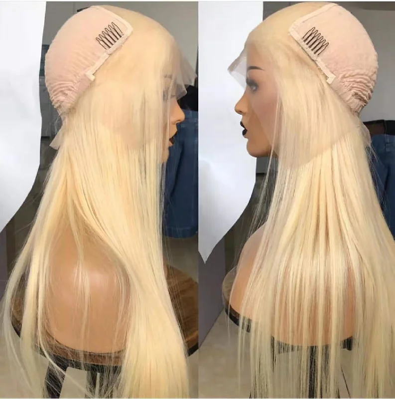 Keyu Human Hair Blonde 613 Transparent Lace Front Wigs for Black Women Pre plucked Peruvian Straight Full Hd Lace Frontal Wig