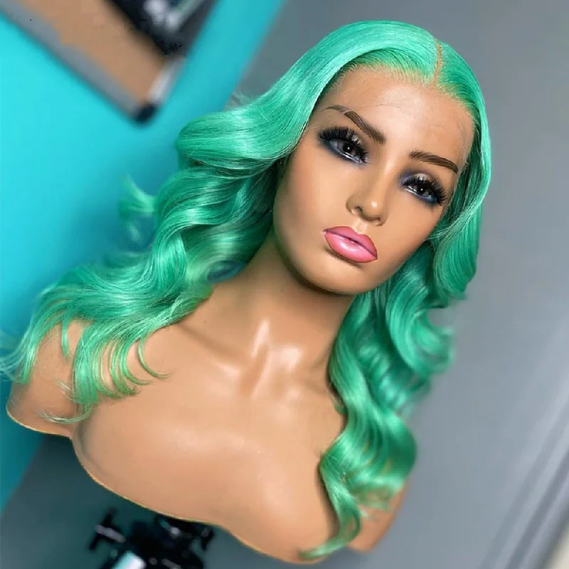 Mint Green Colored Body Wave Lace Front Wigs For Women HD Transparent Lace Frontal Wig Brazilian Human Hair 4x4 Closure Wig