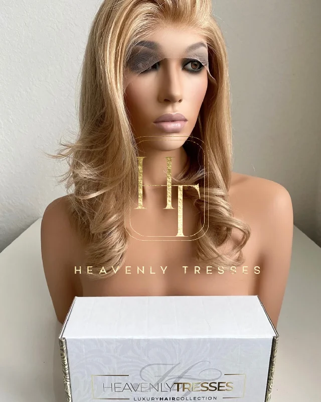 European Wig: Honey/Caramel Blonde Natural Straight with Layers- " Bella "