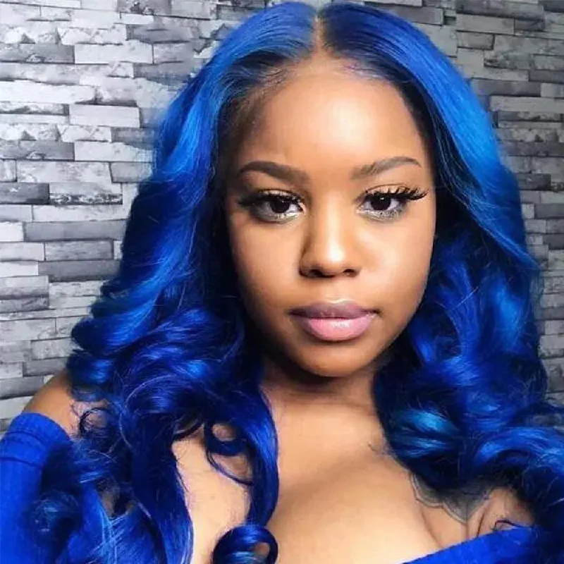 New Design Blue Color Body Wave Wigs Human Hair Lace Front Wigs for Black Women