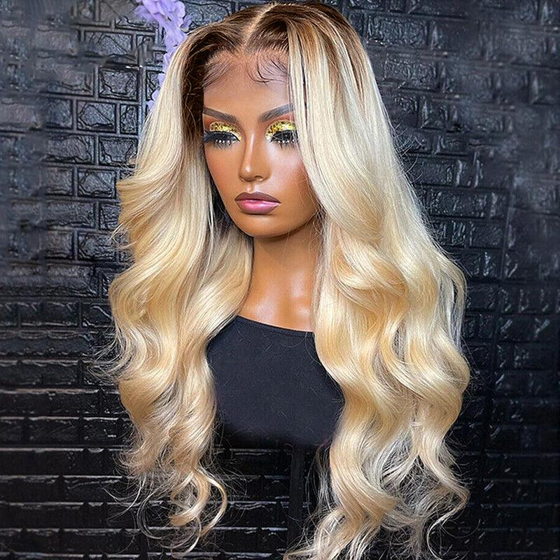 Ombre Blonde Color 13x4 Lace Front Human Hair Wigs Brazilian Body Wave