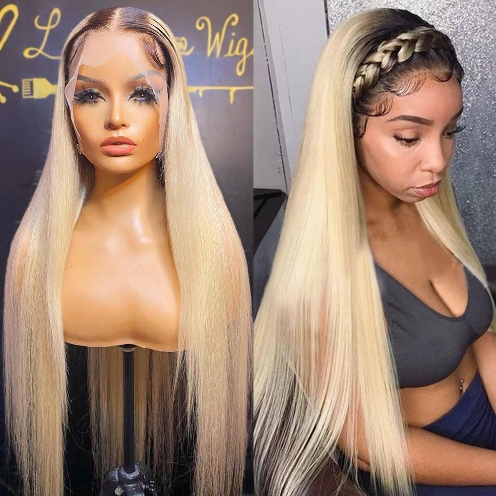 Ombre Blonde Color 13x4 Lace Front Human Hair Wigs Brazilian Straight