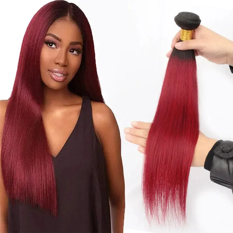 Ombre Human Hair Bundles 1B Burgundy