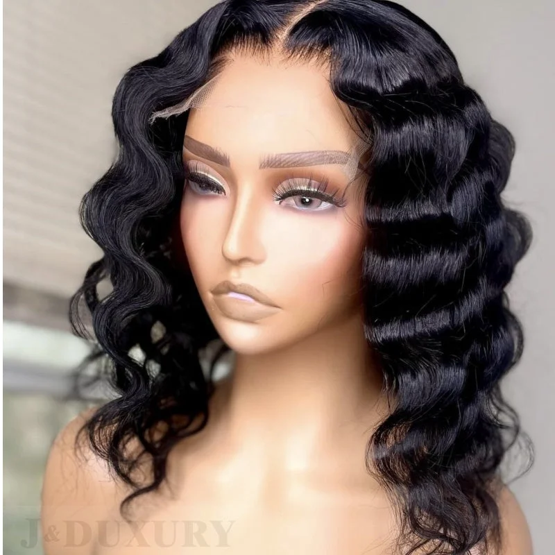 pre pluckes short loose deep wave 100%  Brazilian Human Hair 4x4 5x5 HD lace closure wig for black women 13x4 lace front wig