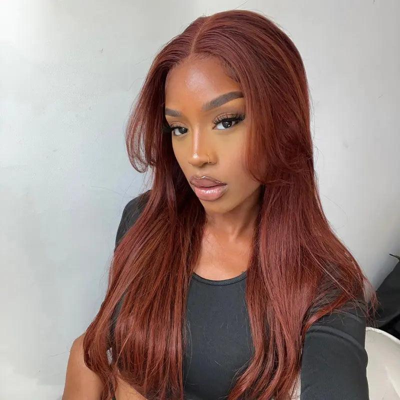 7x5 Glueless Wig Wear Go Reddish Brown Colored Straight Human Hair