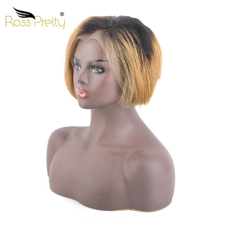 Ross Pretty New Style Virgin Hair Lace Frontal Wig Ombre Color Human Lace WIgs 1B 30 Colour Pixie Cut Human Hair Wig