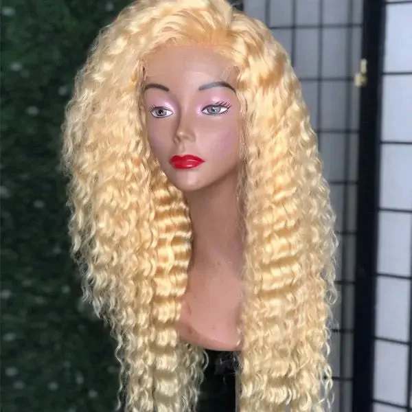 Selling 22inch 130% Density Human Remy Hair # 613 Blonde Color Deep Wave Full Lace Wig With Baby Hairline