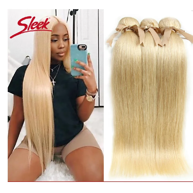 Sleek 613 blonde Raw Brazilian Hair Remy Straight Weave Cuticle Aligned Virgin Human Hair Bundles Unprocessed Hair Extensions