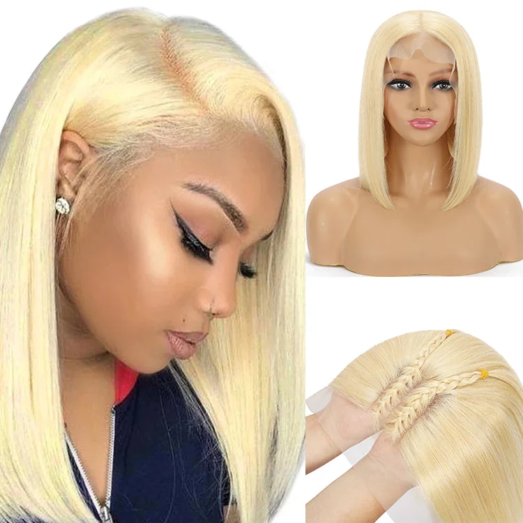 Straight Short Bob Wigs Transparent Hd Full Lace Front Raw Brazilian Natural Human Hair 613 Blonde 13*4 Lace Frontal Bob Wig