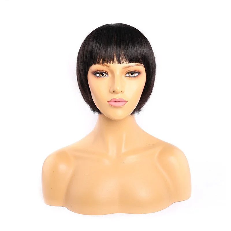 Summer Pop Natural Color Human Hair Wig For Women Raw Hair None Lace Short Machine Made Pixie Cut Wig For Beauty Lady