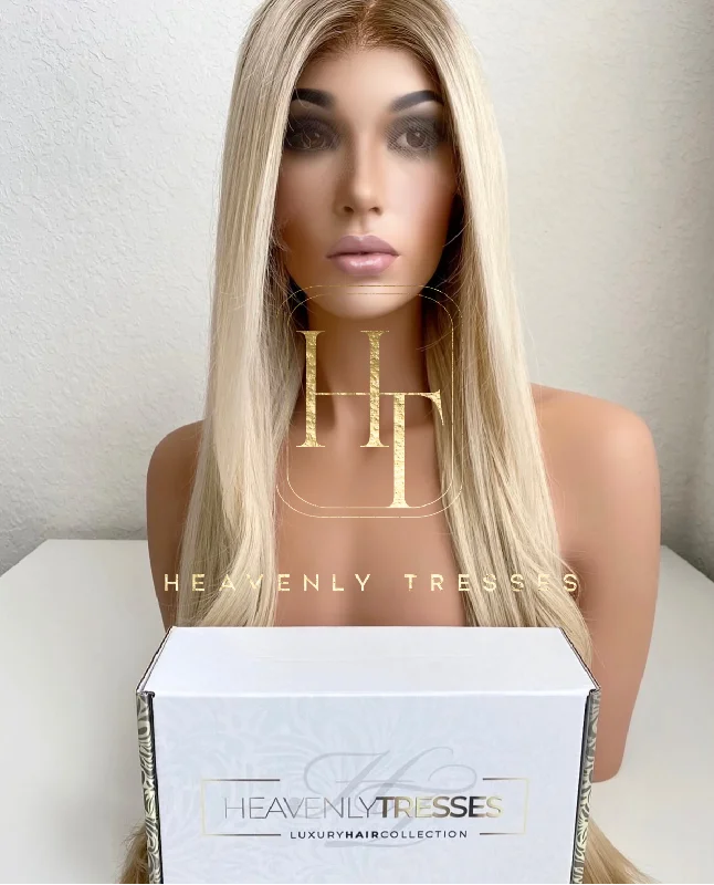 European Wig: Blonde with Light Ash Brown Rooted Ombre' - "Nicole"