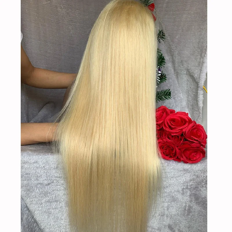 Transparent Swiss Cuticle Aligned 613 Full Lace Front Wig Human Hair 13*4 Straight Blonde Colored Brazilian Hair Wig Pre plucked